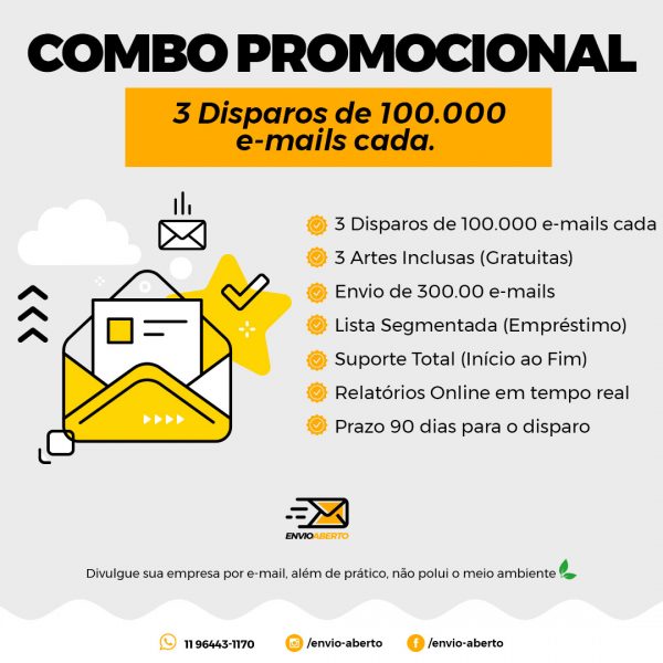 Combo promocional de E-mail Marketing com imagens abertas Envio de 300.000 e-mails